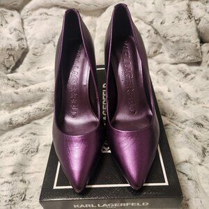 Karl Lagerfeld Paris “Glora” Metallic Nappa Heels – Violet, Size 8.5 M